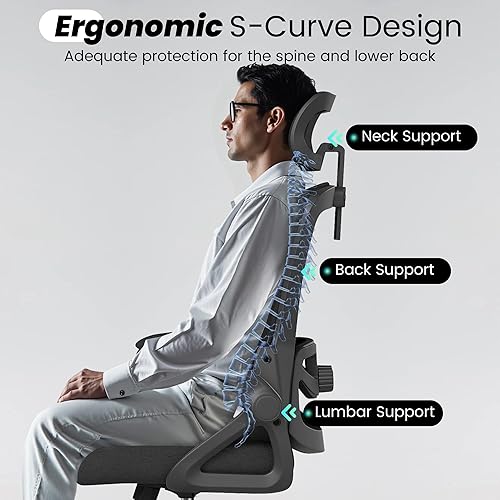 Miniatura 5 de Fizzin Silla de oficina, silla de oficina ergonómica con malla de respaldo alto y soporte lumbar ajustable, sillas de escritorio de oficina de malla