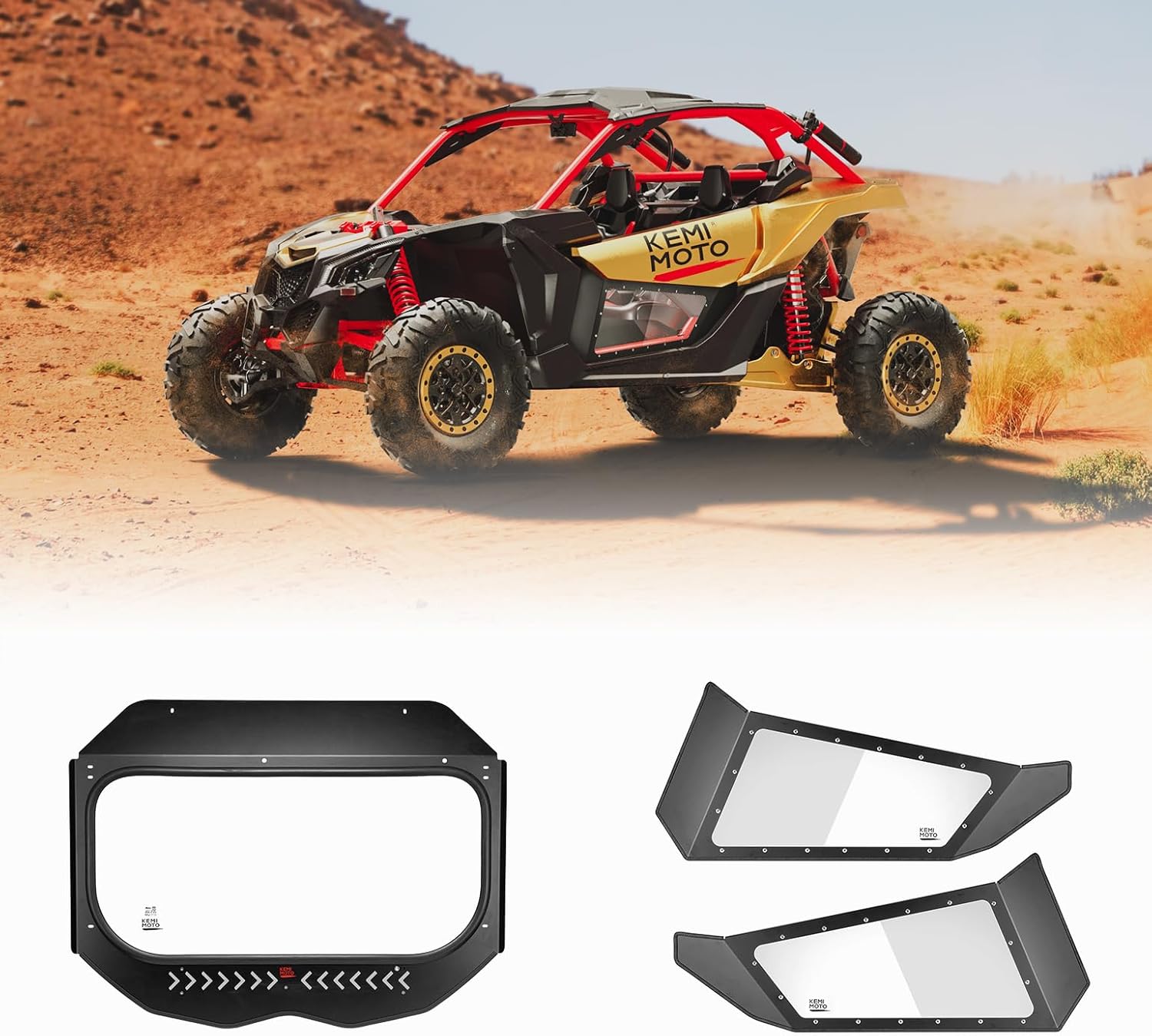 KEMIMOTO X3 Glass Windshield with Sliding Vents and X3 Clear Lower Doors Compatible with Can Am Maverick X3