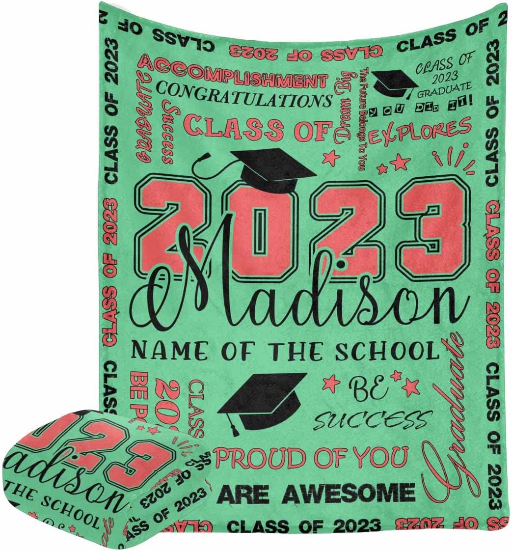 LOSARON Custom Blanket for Graduation Gift Class of 2023 Good Luck Purple Black Blanket Personalized Fleece Throw Blanket 2023 for Sister BFF Daughter Son Bedroom 50x60
