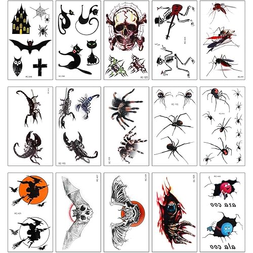 Miniatura 10 de Uranian Tatuajes temporales de Halloween, tatuajes de maquillaje para la cara y el cuerpo, calcomanías de tatuaje de terror de cicatriz falsa,