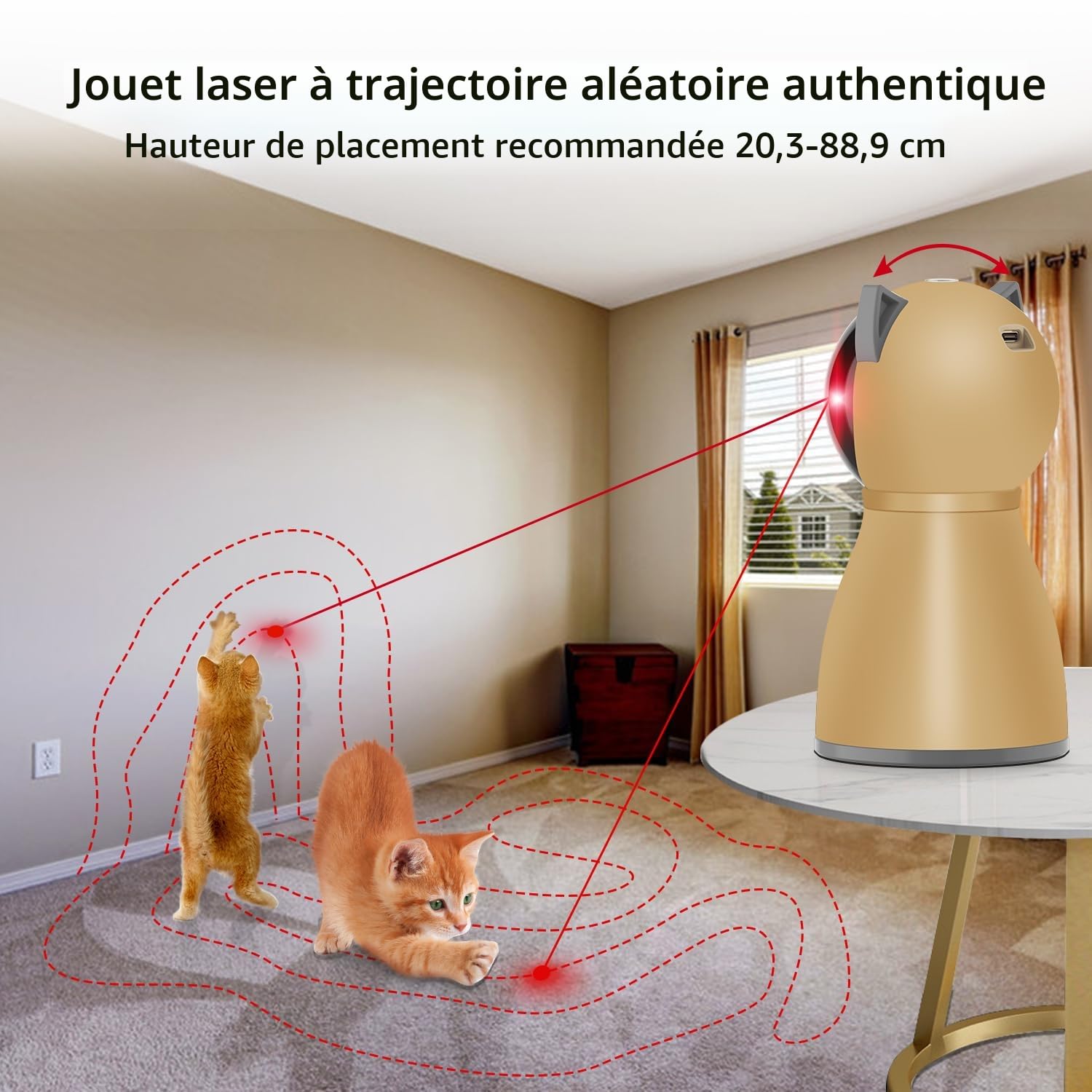 Petiepaw Jouet Laser interactif pour Chat - Automatique - pour l'intérieur - Trajectoire aléatoire - Rechargeable - pour l'intérieur - pour Chat/Chaton/Chien