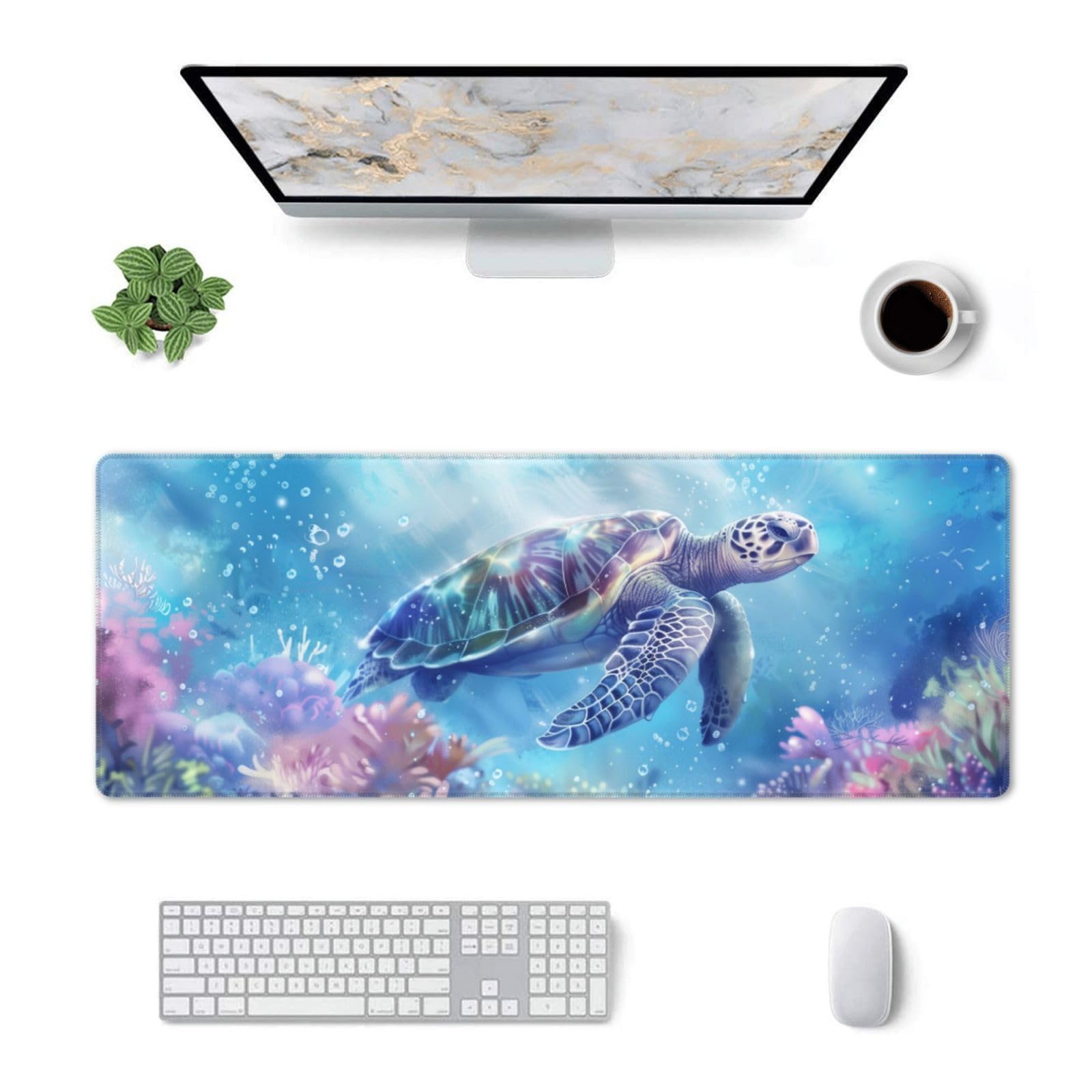 Tappetino per mouse, grande, motivo: tartaruga marina, tappetino da scrivania per ufficio, casa, scuola, antiscivolo, accessori regalo per laptop, computer, tastiera, decorazione, 30 x 80 cm