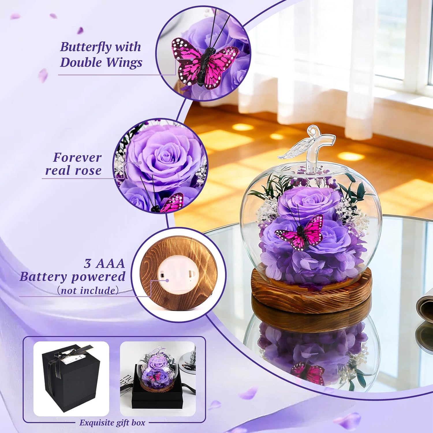 Gifts for Women, Flowers for Delivery Preserved Rose Forever Flower in Glass, Birthday Gifts for Mom 40 50 60 Th Women Grandma Wife Sister Christmas Anniversary