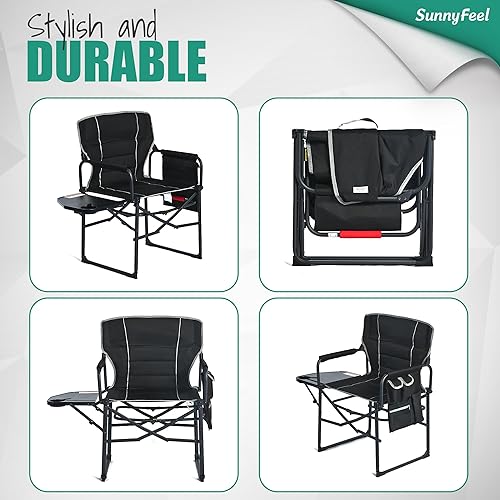 Miniatura 7 de SUNNYFEEL Silla de directores de campamento de gran tamaño, paquete de 2, sillas plegables portátiles para adultos resistentes con mesa auxiliar,