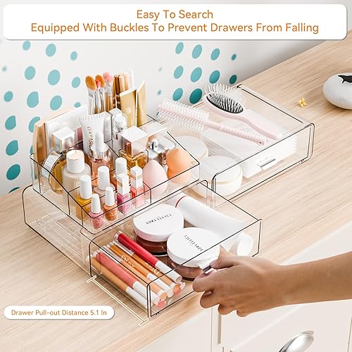 Miniatura 2 de Yieach Organizador de maquillaje acrílico transparente de 2 niveles para tocador, tocador y baño, almacenamiento de cosméticos de escritorio