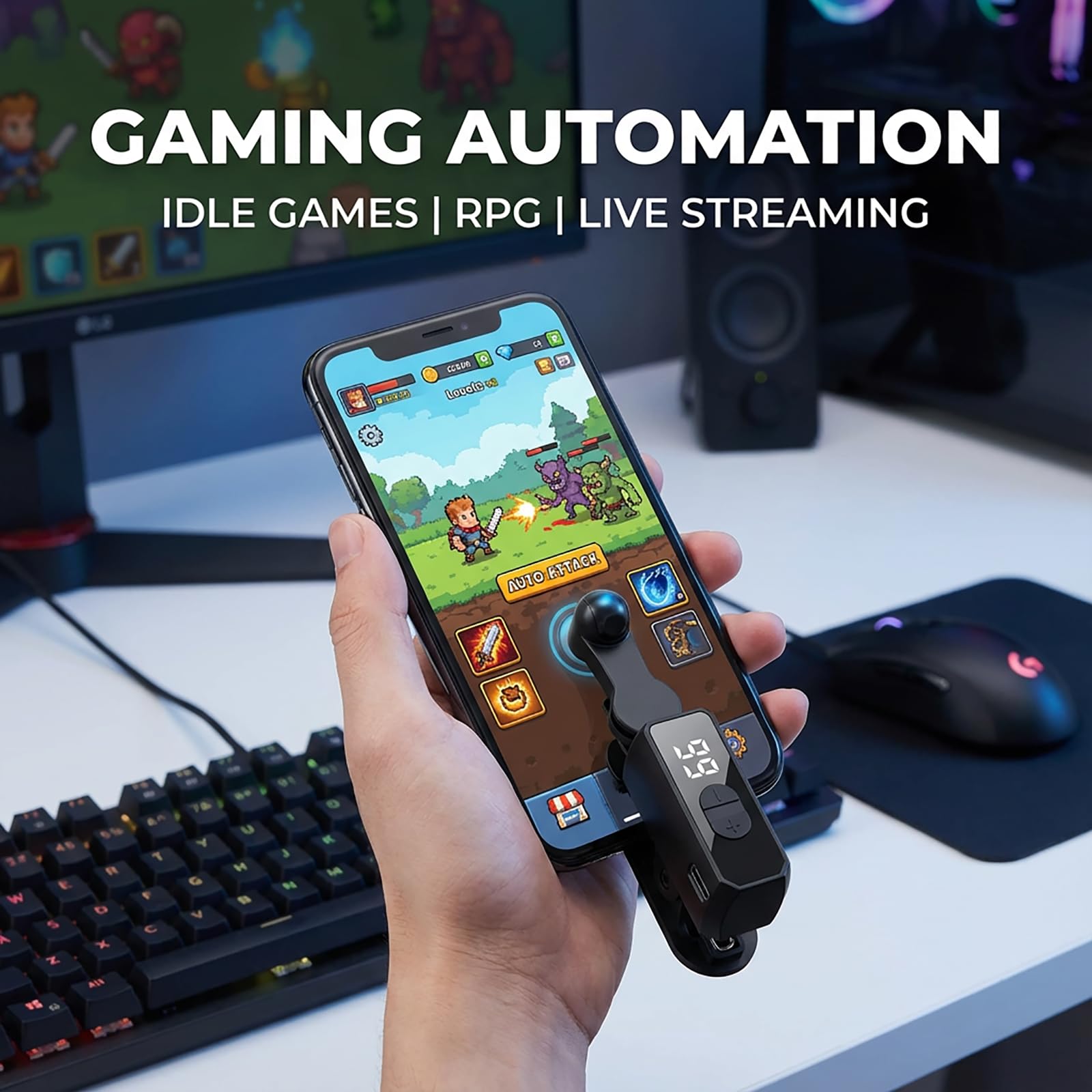 Tapper automatico Clicker per Tiktok, iPhone, iPad, smartphone Android, ricaricabile, senza fili, velocità regolabile 107, per streaming live, giochi, attività ripetitive, acquisti
