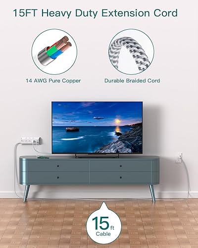 Miniatura 10 de Surge Protector Power Strip, Addtam 5 ft Flat Plug Extension Cord with 4 USB Wall Charger(2 USB C Port), 9 Widely Outlets Desk Charging Station,