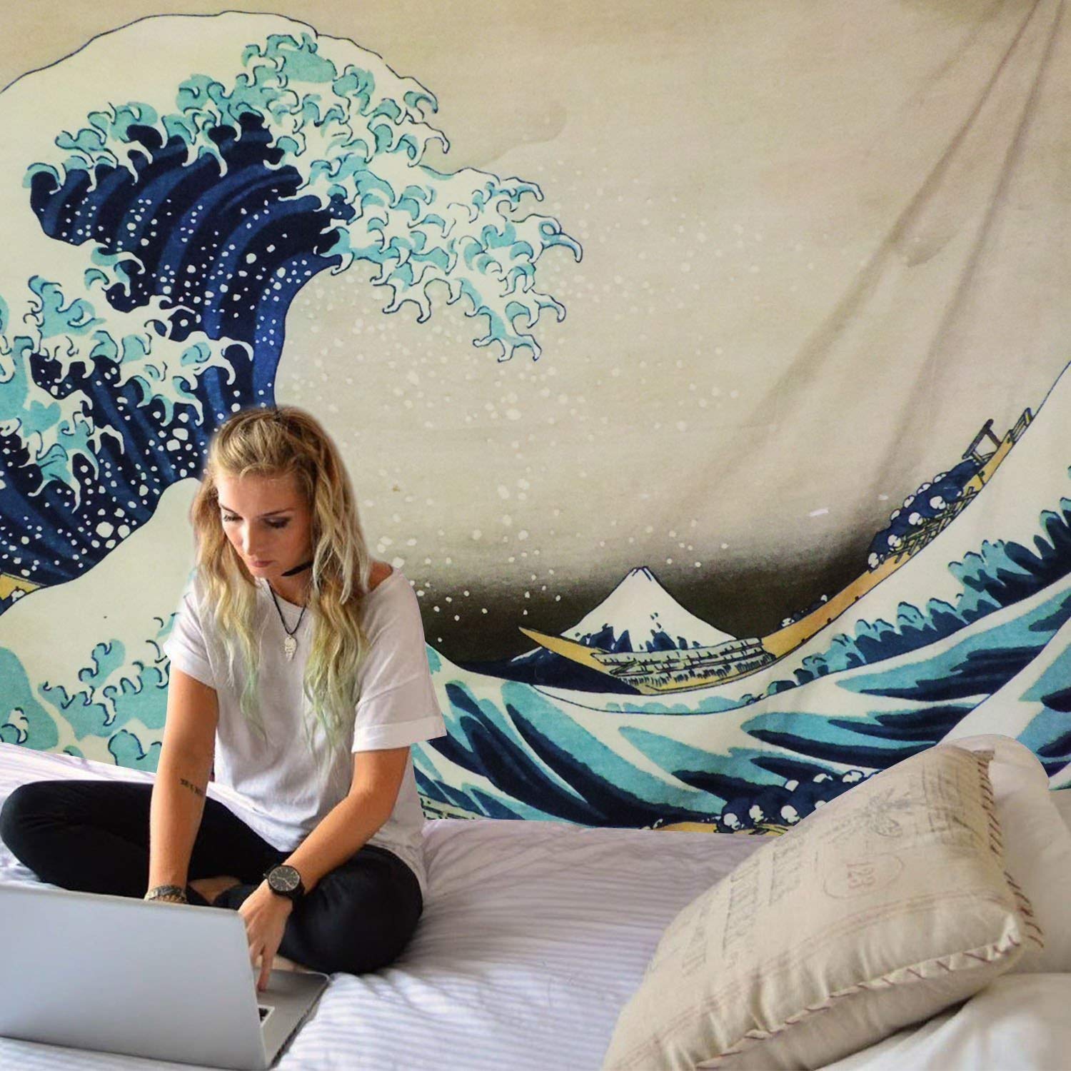 Dremisland Arazzo da Parete Grande Onda Kanagawa Psichedelico Appeso a Parete Arazzi da Parete Mandala Wall Tapestry per Camera da Letto Soggiorno Dormitorio (Onda, XL/175X230cm)