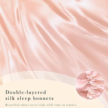Simnice 100% Mulberry Silk Bonnet for Women - Silk Hair Bonnet with Elastic for Long Curly Hair, Double Layered Sleep Caps for Women, Light Pink