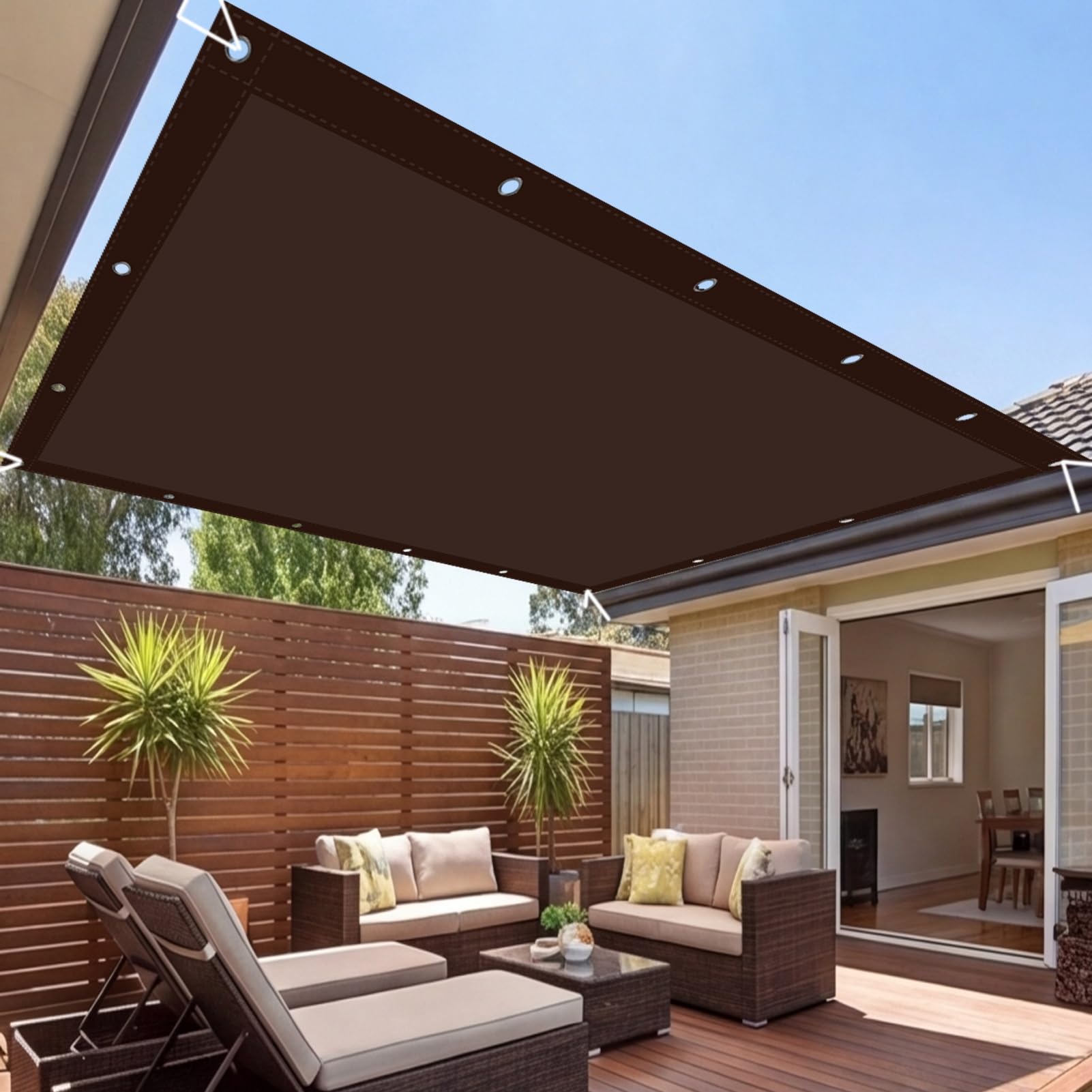 Toile ombrage imperméable pour stopper les UV et la pluie sur la terrasse