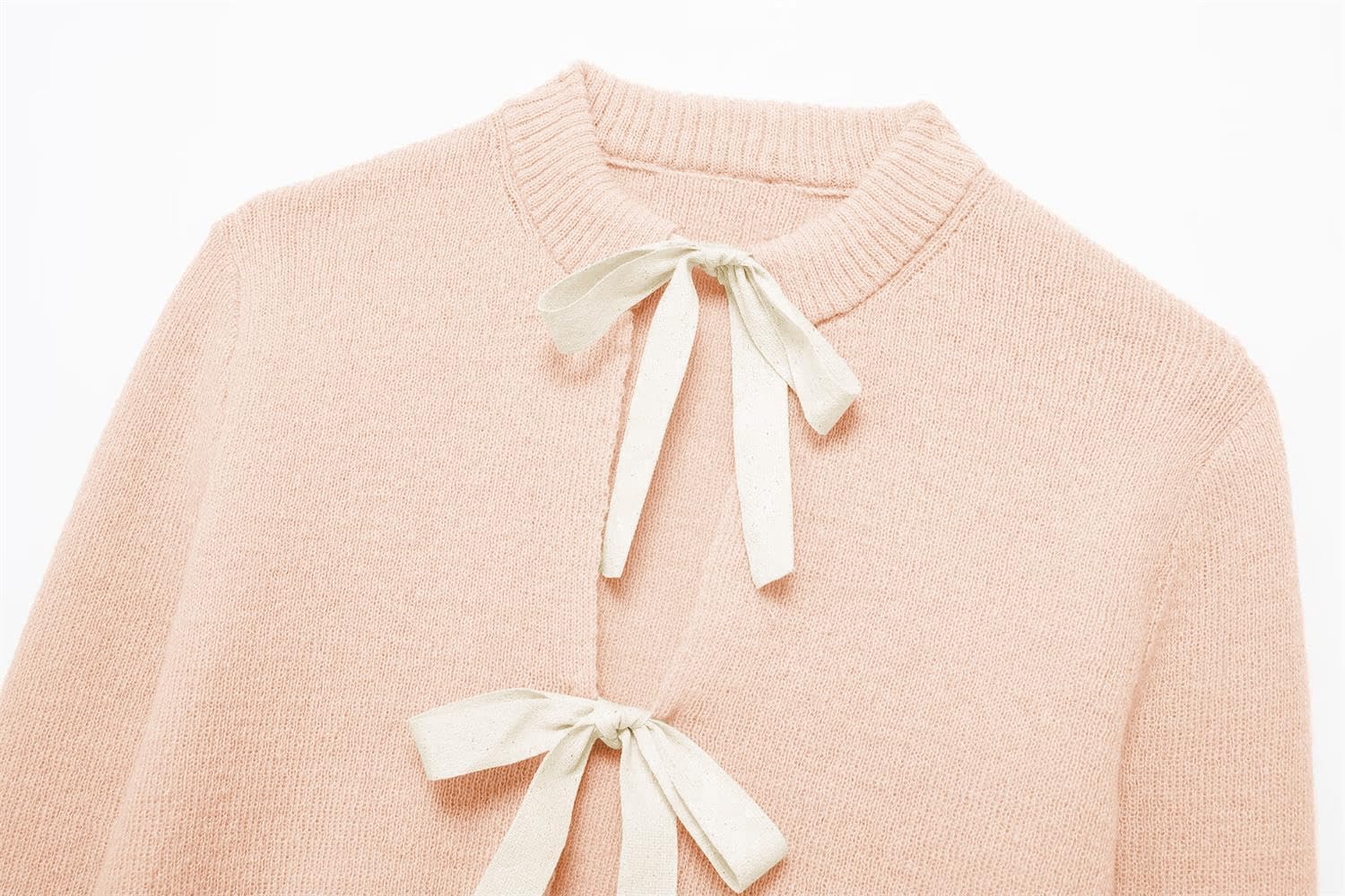 Tie Front Cardigan Sweaters for Women Y2K Bow Tie Open Front Cardigans Crewneck Long Sleeve Sweaters - Image 2