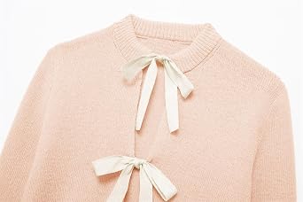 Pinclodly Tie Front Cardigan Sweaters for Women Y2K Bow Tie Open Front Cardigans Crewneck Long Sleeve Sweaters