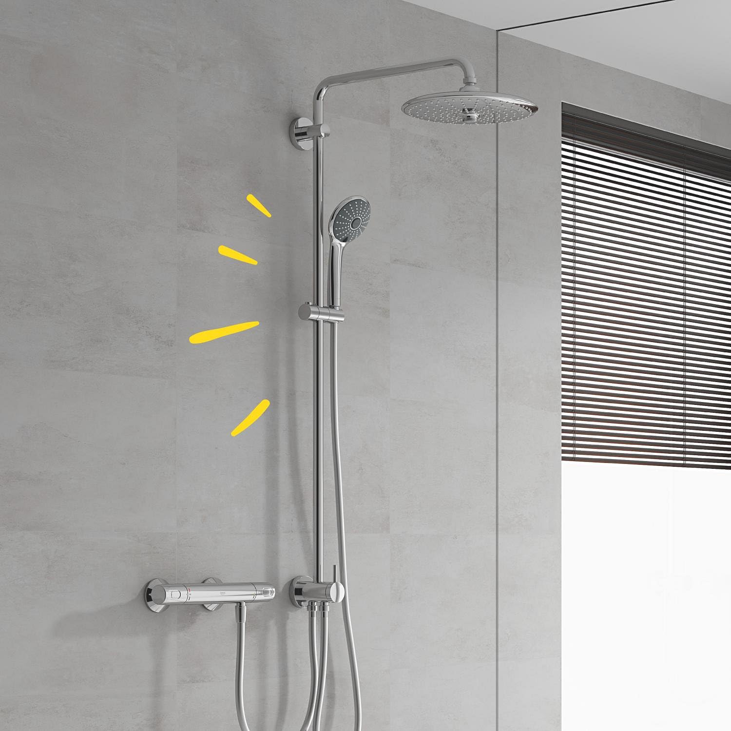 GROHE Colonne de douche avec inverseur Vitalio Joy 260, douche apparente, tête de douche 250mm, barre orientable, pommeau de douche Vitalio Joy 110 3 jets, chromé, 27357002 (Import Allemagne)