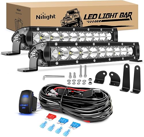 Nilight Barra de Luz LED 2 Piezas 11 Pulgadas 50W Súper Delgada Combo Spot Flood 5000LM Conducción 3D Antiniebla Luces Todoterreno Pods con Kit de