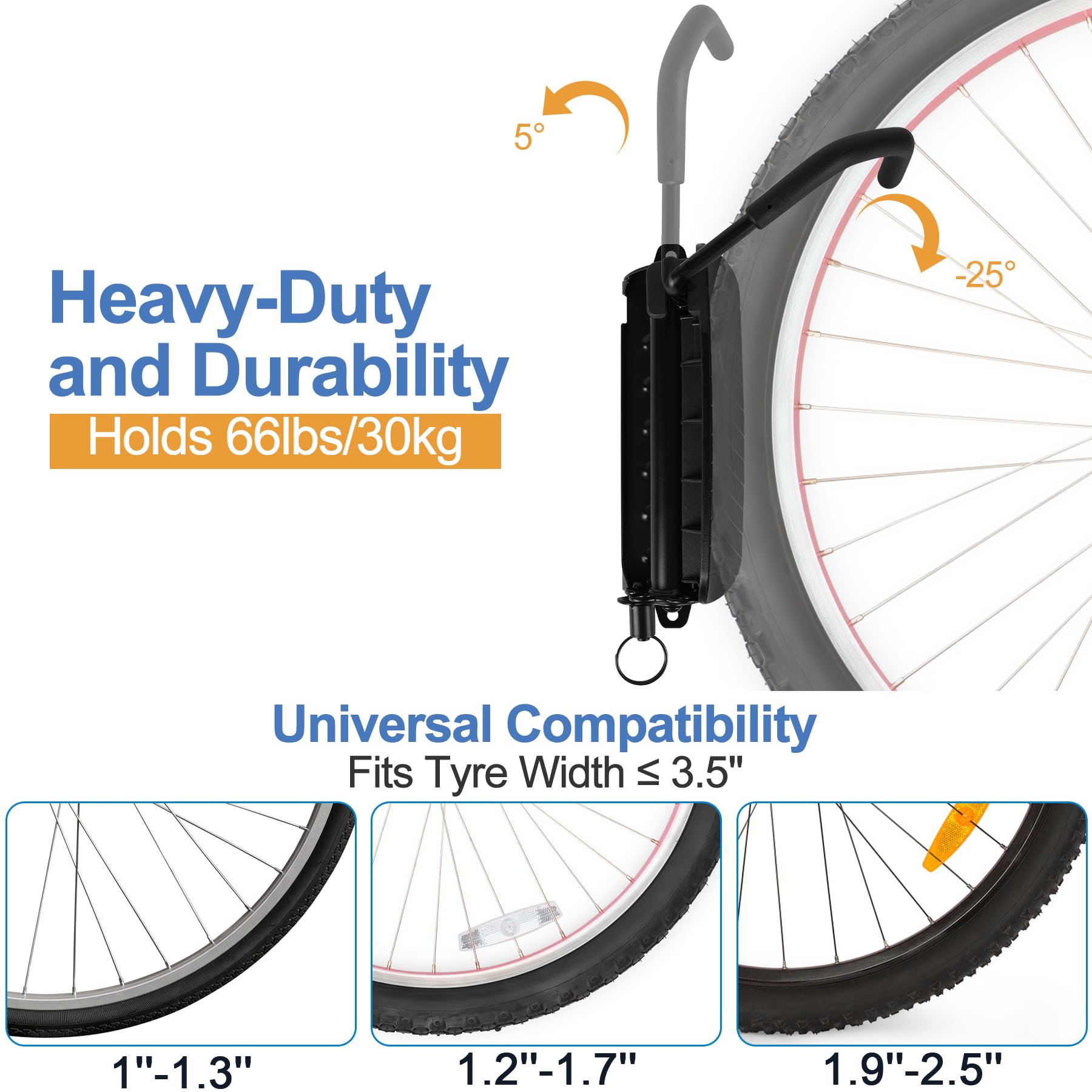 Soporte de pared giratorio para bicicleta, ganchos para garaje, soporte de pared para bicicletas (4, negro)