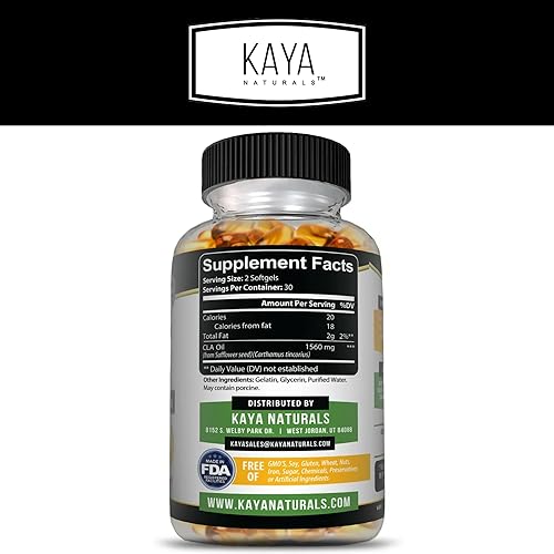 Miniatura 2 de Kaya Naturals Cápsulas CLA  Ácido linoleico conjugado  Sin OMG y sin gluten (60 unidades (paquete de 1))