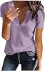 DASAYO Womens Waffle Knit V Neck Shirt Tops Solid Color Short Sleeve Dressy Casual Tee Shirts Casual Summer Tees Tshirt