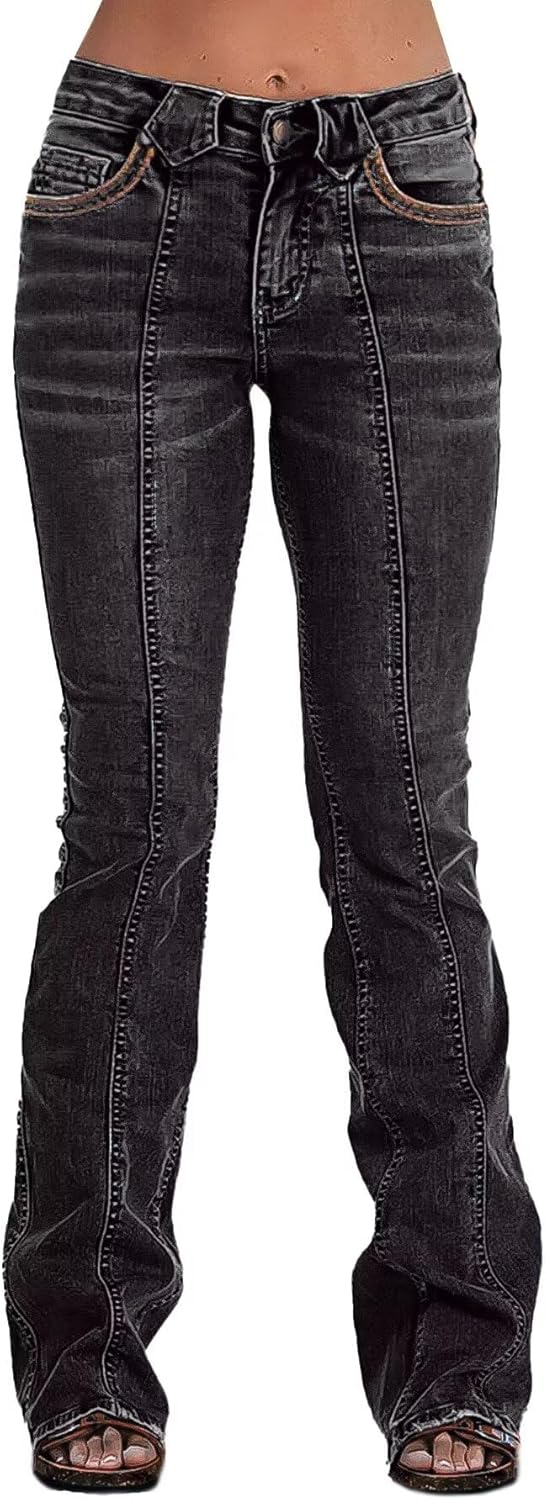 Flamingals Boot Cut Jeans for Women Mid Rise Butt Lifting Stretchy Trendy Bell Bottom Flare Denim Jeans - Image 2