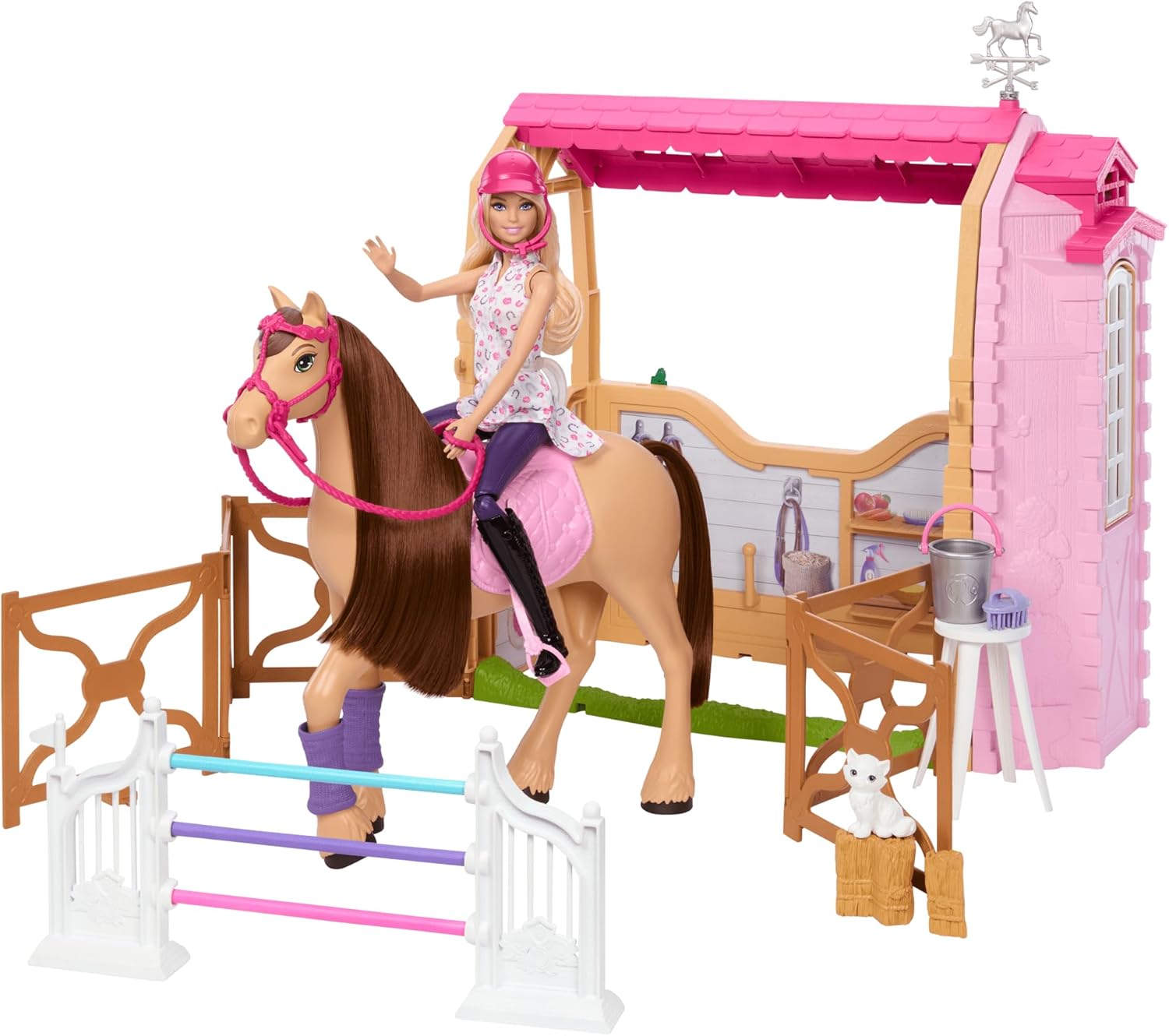 Barbie - Playset Stable Doll and Horse - 6 Play Areas & 25 Accessories Included - Inspired by Netflix Barbie Mysteries: The Great Horse Chase Kids Toy 3+ Years HXJ44