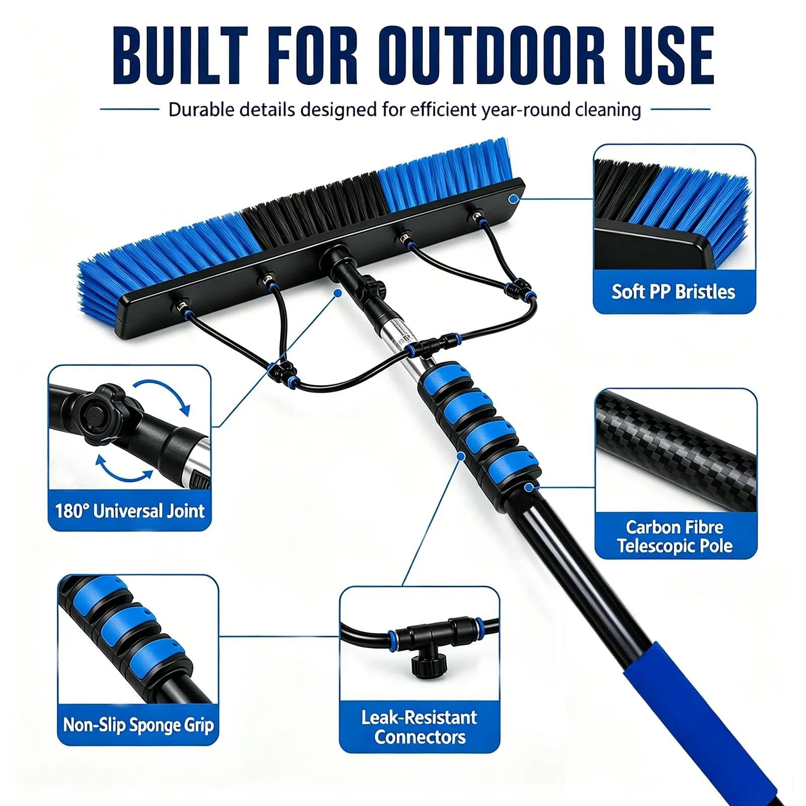 Kit de limpieza hidráulico retráctil para paneles solares que incluye una escobilla de goma de 32 cm, dispensador de jabón, cepillo para polvo y más adecuado para limpiar paneles solares y ventanas