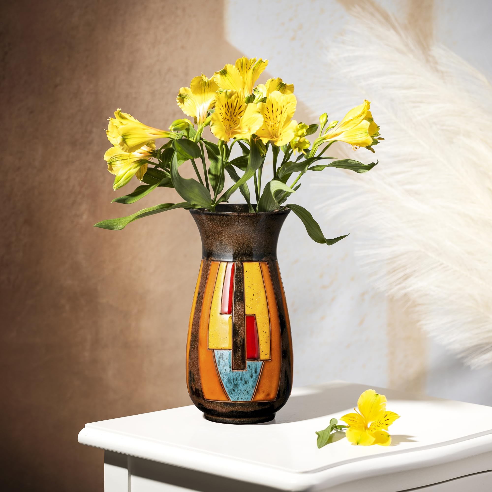 Vaso in Ceramica Fatto a Mano – Vaso Portafiori per Bouquet da 21 cm, Ceramica Artigianale, Smaltato a Mano, Vaso di Design Moderno per Arredamento e Regalo