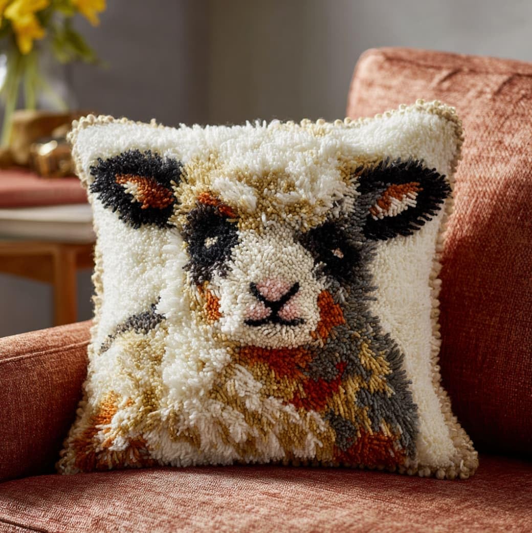 AxiangziK Latch Hook Cushion Kit 17x17 Inch,Animal Lamb