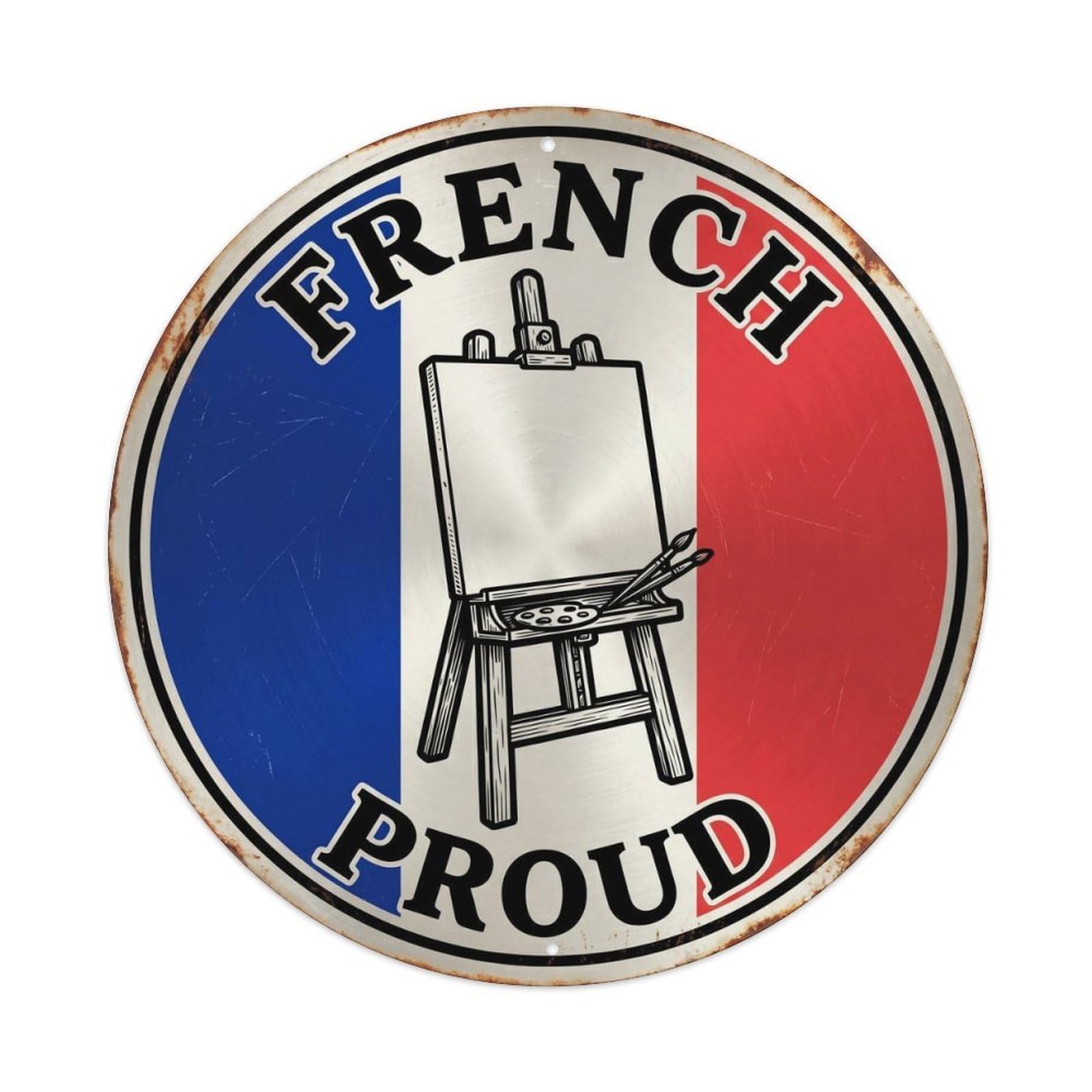 Olhnbad Style French Proud Easel Writing Art Heritage Emblem Metal Tin Sign