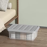 Vista 4 de Paquete de 2 contenedores de almacenamiento medianos con tapas, caja organizadora apilable transparente de 14 cuartos de galón, contenedores