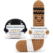 Positive Crochet Hockey Gift Set, Handmade Knitted Hockey Stick Puck with Card, Emotional Support Sports Gift for Teammates Men Women, Cute Cheer Up Birthday Gifts for Hockey Players