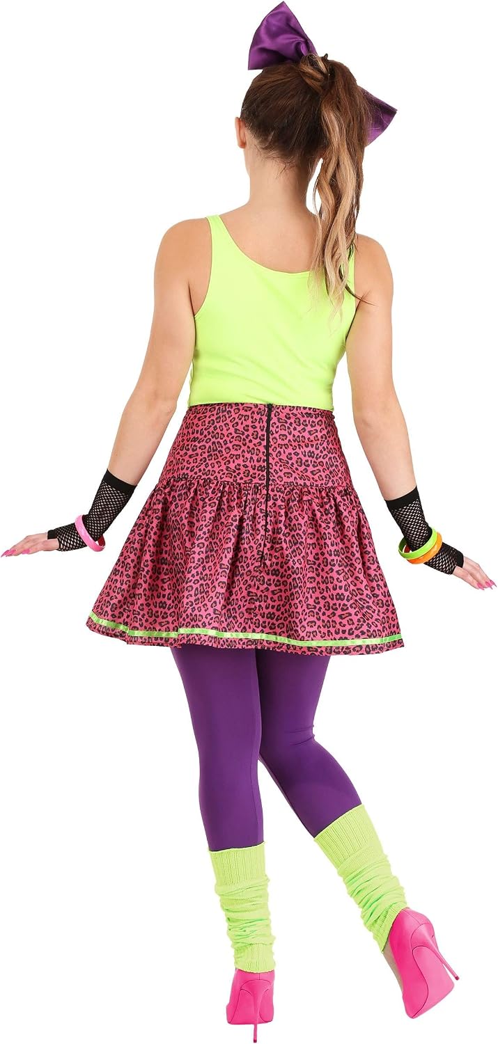 "80s Retro Women's Green Tank Top and Leopard Print Skirt Costume"
