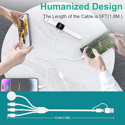 Miniatura 5 de Cable de carga múltiple 4 en 2 mejorado para Apple Watch, cargador de viaje 4 en 1, cargador i-Watch & i-Phone con iluminación USB C, compatible con