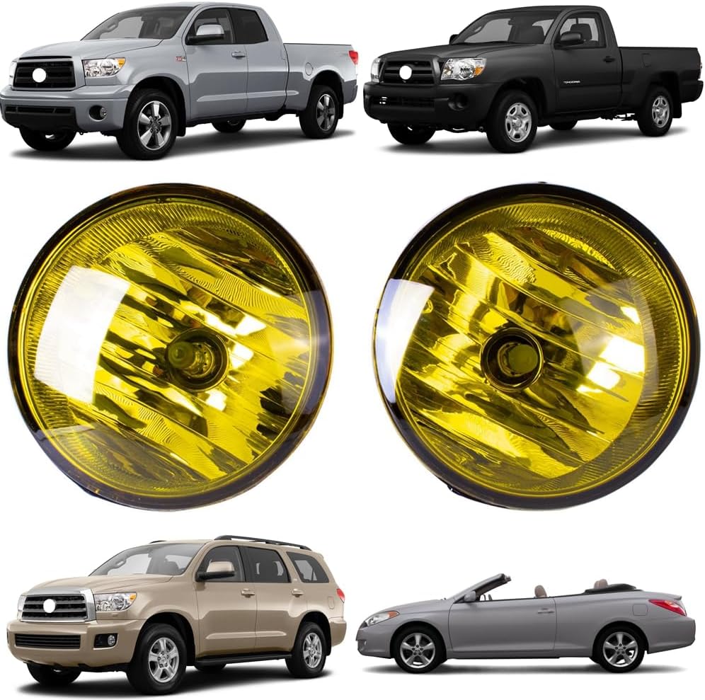 Yellow Clear LED Fog Lights Lamps + Wiring Harness + Switch + Relays Compatible With Toyota Tundra 2007-2013 & Tacoma 2005-2011 & Solara 2004-2006 & Sequoia 2008-2015 (Yellow)