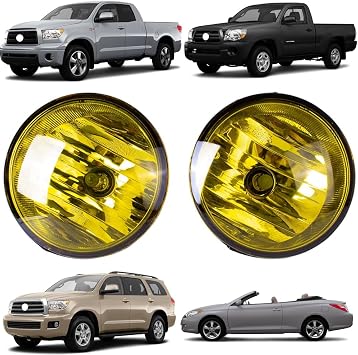 Yellow Clear LED Fog Lights Lamps + Wiring Harness + Switch + Relays Compatible With Toyota Tundra 2007-2013 & Tacoma 2005-2011 & Solara 2004-2006 & Sequoia 2008-2015 Yellow