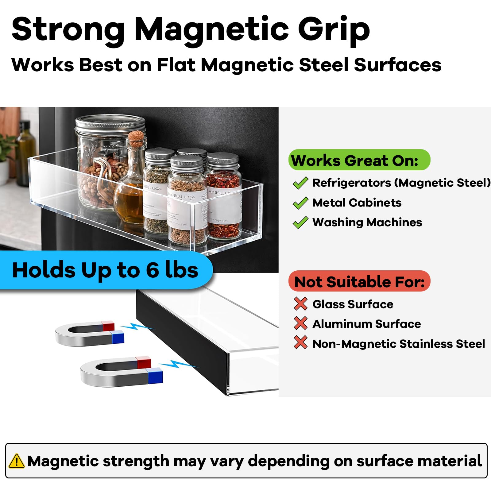 Paquete de 4 estantes acrílicos para especias para refrigerador y horno, organizadores magnéticos para nevera y almacenamiento, transparente