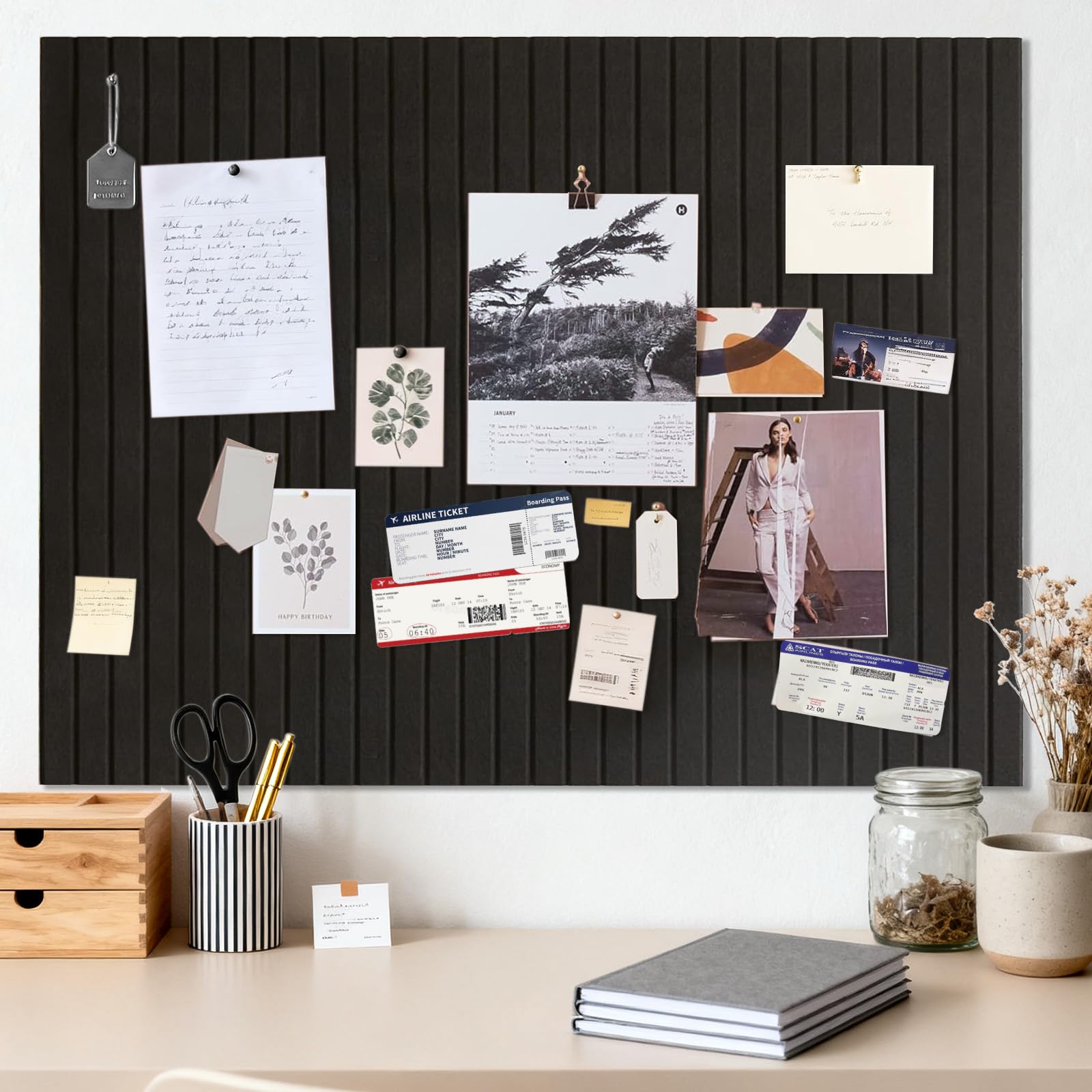Pinnwand Groß Selbstklebend 120x90 cm, Schwarz Selbstklebend Pinwand Korktafel, kaffeebar Dekorative Pinnwand aus Filz, bar deko Faltbare Fototafel, Memoboard Vision Board