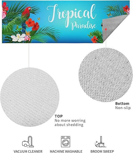 Miniatura 4 de Front Door Mat Tropical Plant Flower Hibiscus Parrot Indoor Outdoor Entrance Doormat Washable Floor Mats for Front Door Bathroom Kitchen Runner Rugs