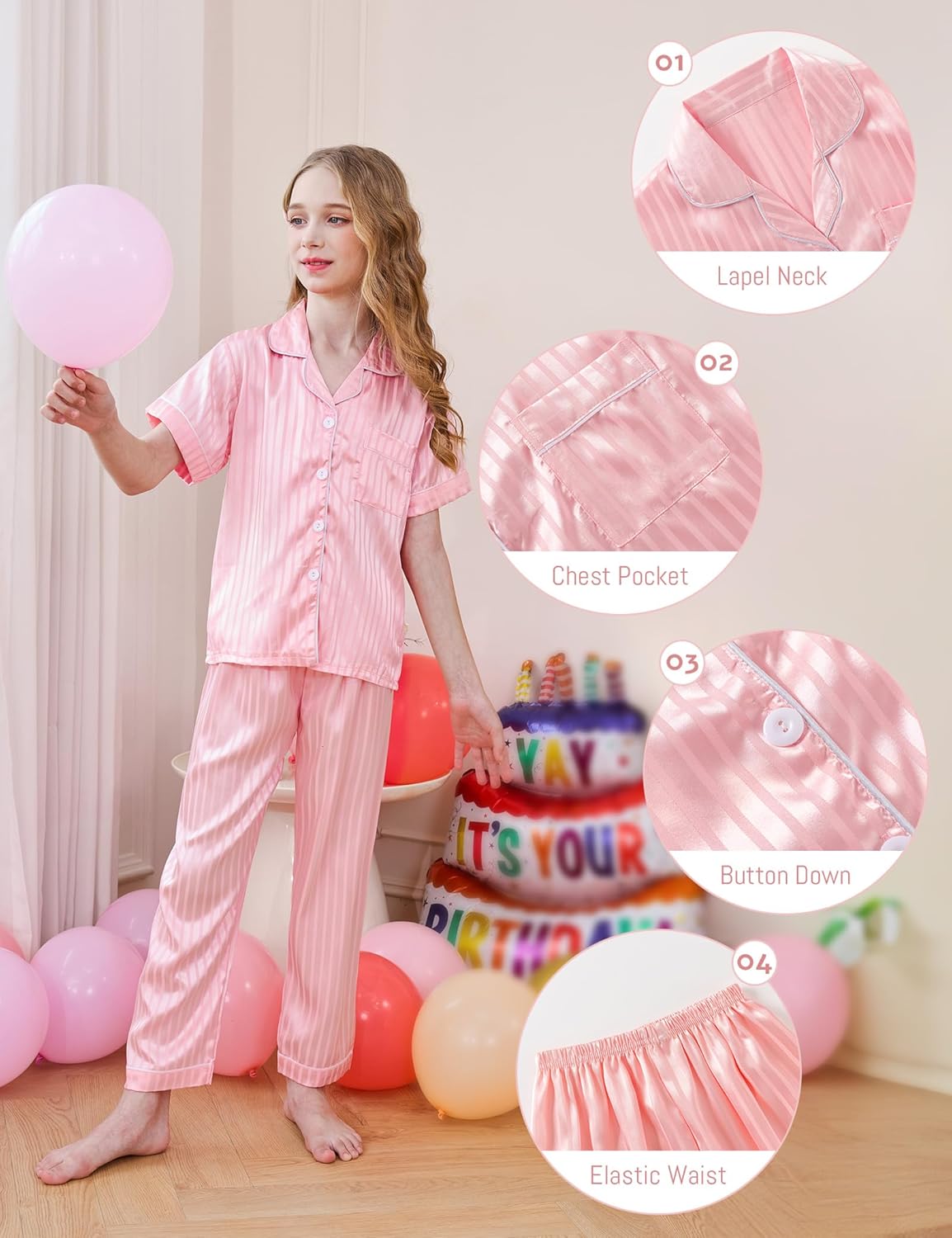 DIPUG 3 Piece Girls Silk Pajamas Set Soft Satin PJs Sleepwear for Comfortable Nights - Image 5
