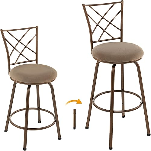 COSTWAY Taburetes de bar para isla de cocina, taburetes de bar giratorios de altura ajustable de 2430 pulgadas, asiento acolchado de tela de felpa y