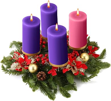 Thiccywoov 17 Inch Christmas Advent Wreath Candle Holder and Holiday Wreath Centerpiece Decor Table Decoration 4 Candle Holders Artificial for Christmas Season, Candles Not IncludedClassic Color
