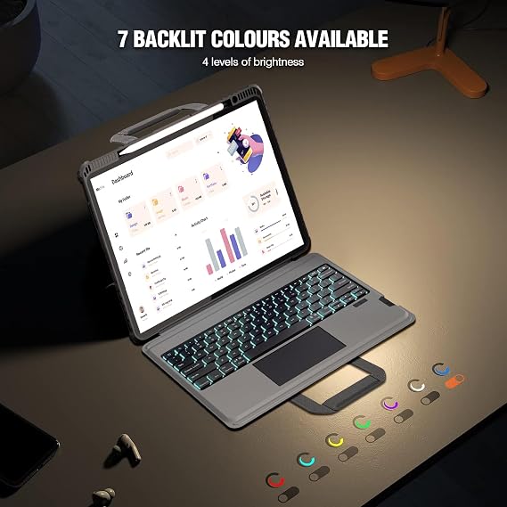 Nillkin iPad Pro 13 Keyboard Case with Stand and Slide Camera Cover - 7 Colors Backlit Keyboard Case with Pencil Holder & Touchpad, Removable, Black