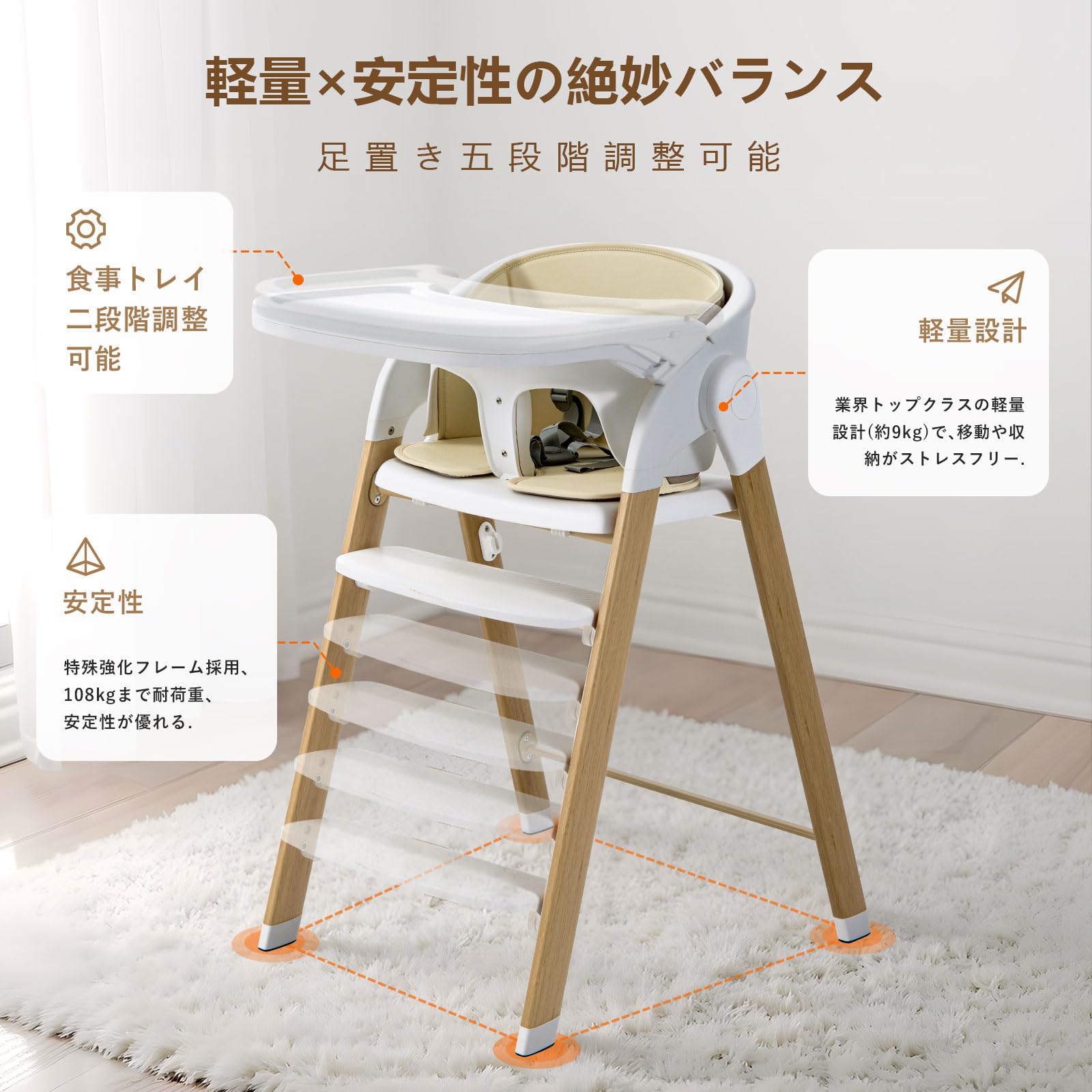 Amazon | CHOZAN ハイチェア 成長チェア 食事トレイ付き ベビーチェア