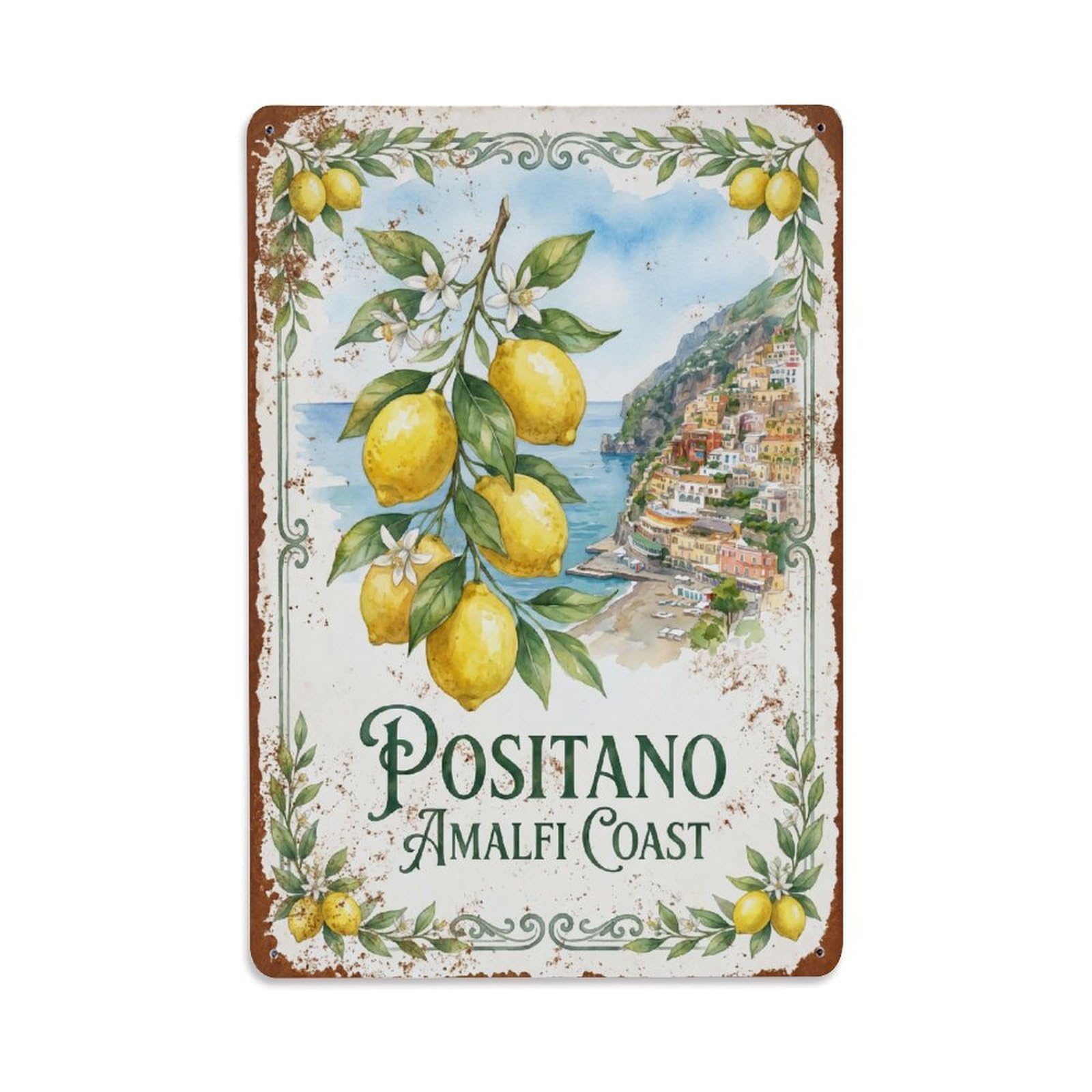 Vintage Travel Positano Italy Lemon Metal Tin Sign