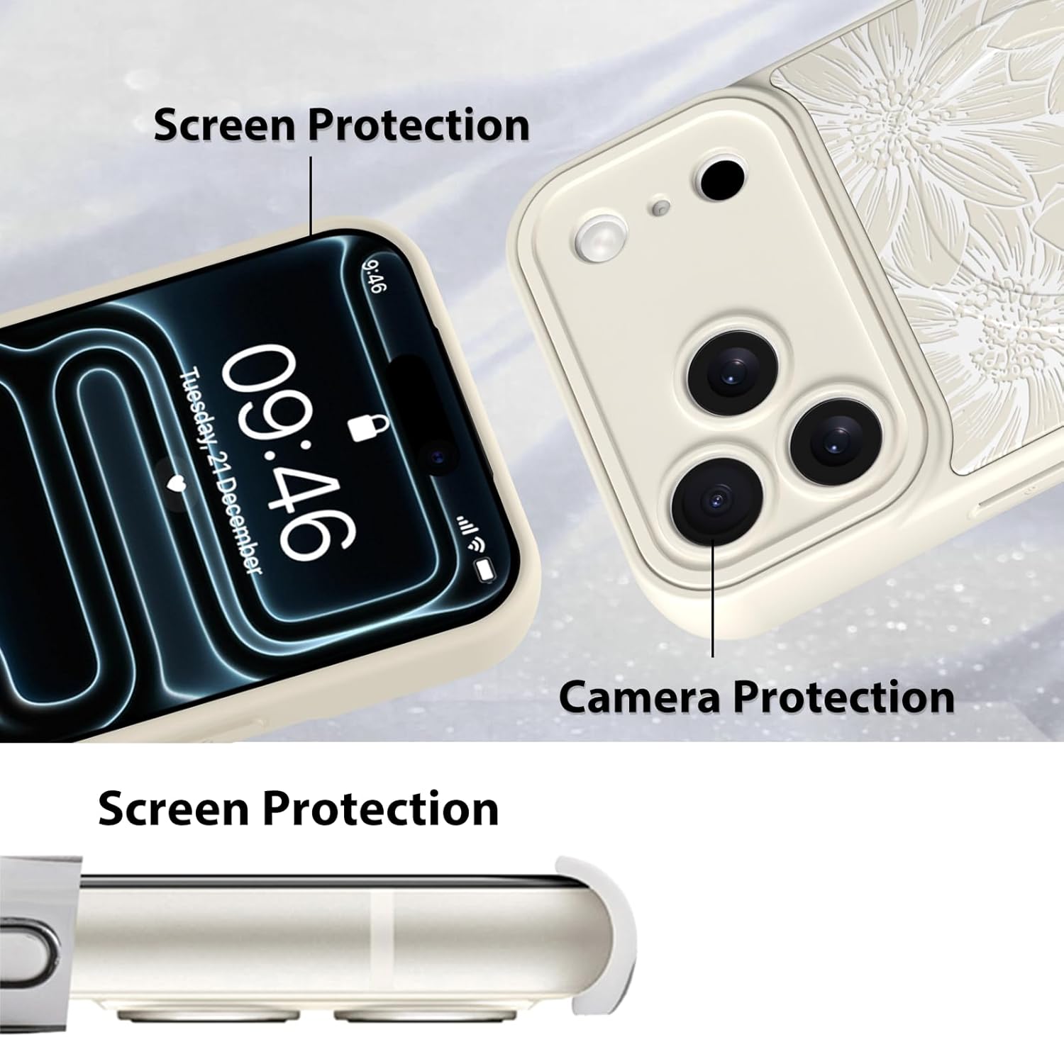MZELQ for iPhone 17 Pro Max Case, Silicone Sunflower Floral Flower Cute Pattern, Support for MagSafe, Kickstand Wristband Camera Protection Soft Slim Phone Case for Girls Women -White