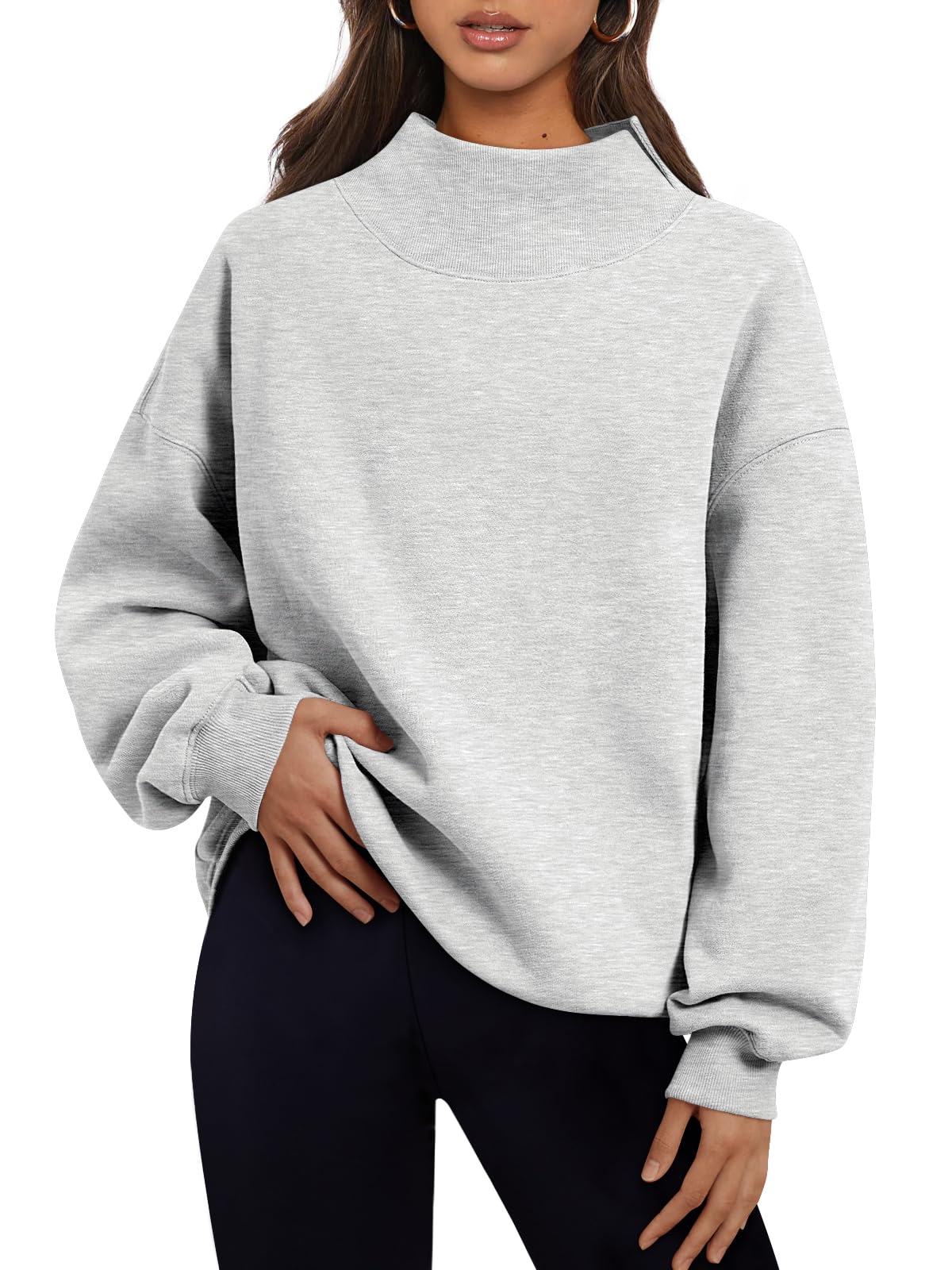 Trendy Queen Womens Mock Neck Sweatshirts Oversized Pullover Fall Outfits | Fall Fashion Clothes 2026,Long Sleeve Tops,Comfort Soft Fleece,Travel Casual Work Lounge Daily Outfit