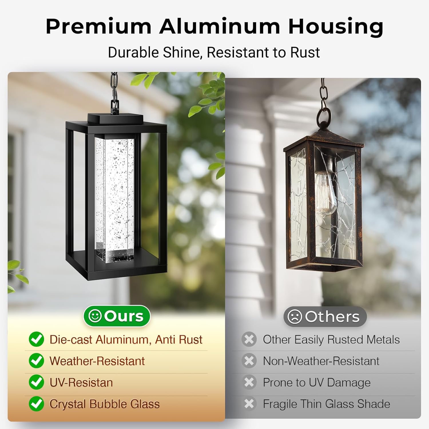 VIANIS Modern Black Large Outdoor Pendant Lights with Adjustable Chain, White Exterior Lighting Fixtures for House, Large Dusk to Dawn Outdoor Wall Sconce Lantern for Porch