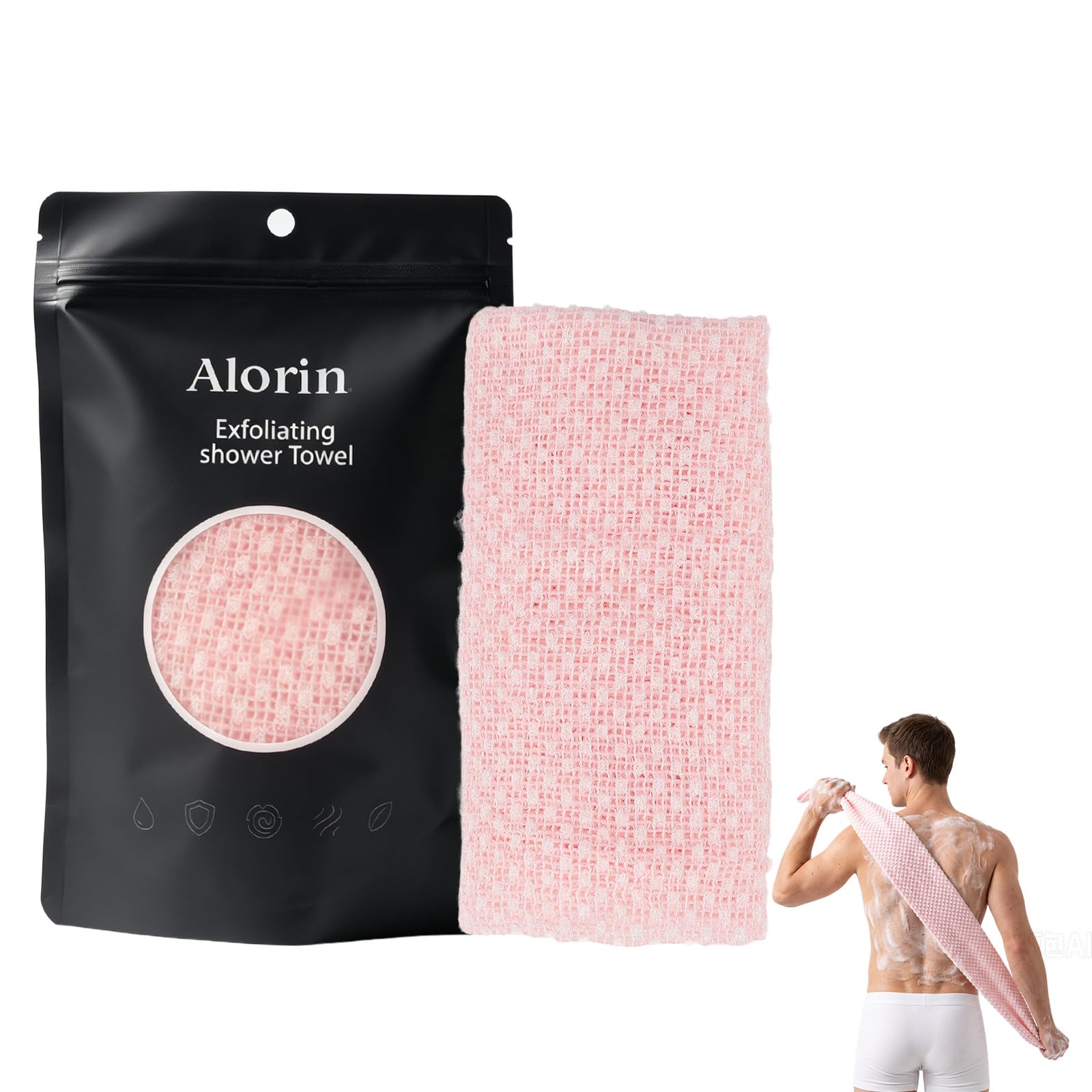 Exfoliating Shower Towel - Deep Exfoliating Towel, Back Scrub Gentle on Sensitive Skin, 3D Weaving   Technique Shower Towel Machine Washable, Effective Exfoliation for Soft & Smooth Skin (Pink)