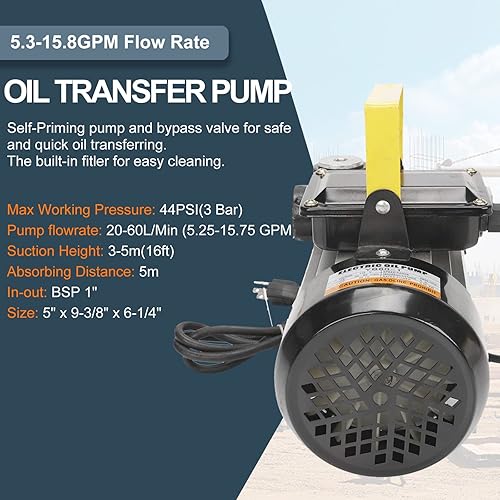 Miniatura 2 de BLACKHORSE-RACING Bomba de transferencia de aceite autocebante 110v AC 16GPM Bomba de biodiesel de queroseno diesel con manguera y boquilla