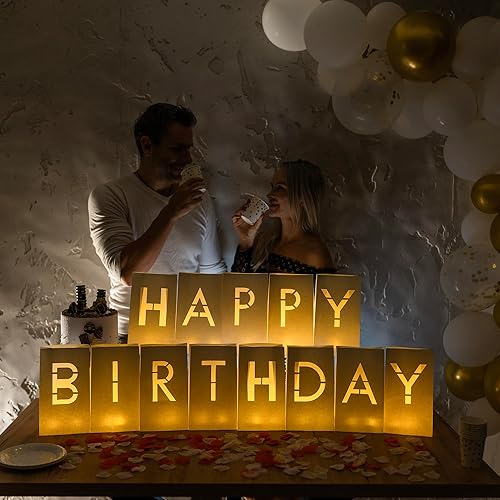 Miniatura 9 de Happy Birthday Decorations for Women & Men - Surprise Set with Light Up Letters, 30 Tea Light Candles, 2000 Red & Pink Rose Petals - Luminary Bags