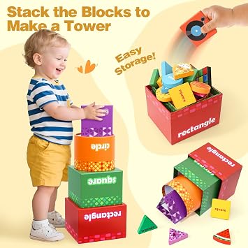 Atoylink Montessori Toys Shape Sorter for Kids, Wooden Stacking Blocks Nesting Boxes Baby Everyday Objects Shape Sorting Toys Matching Games, Preschool Learning Toys for Boys Girls