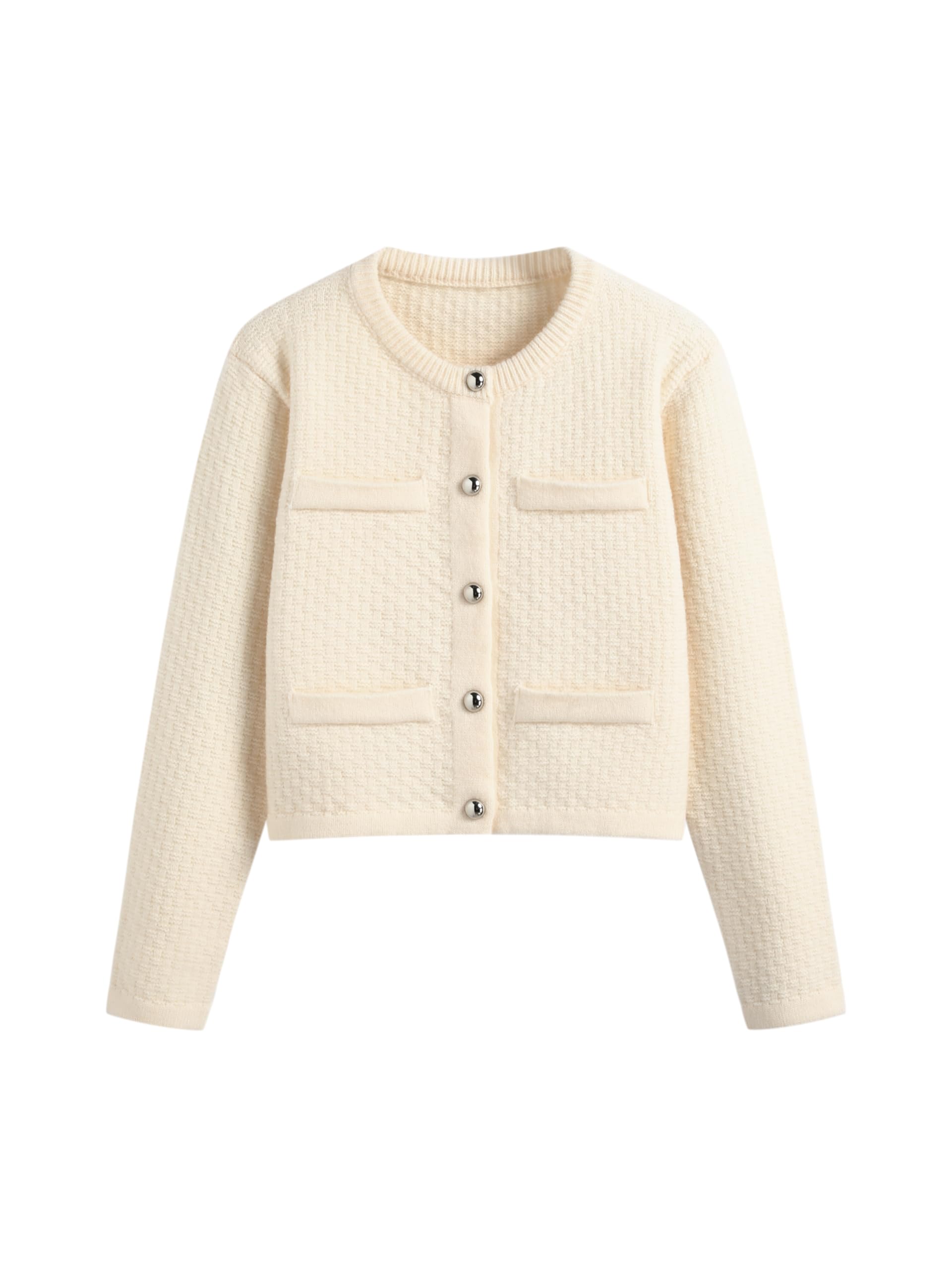 CIDER Knit Round Neckline Solid Button Oversized Cardigan